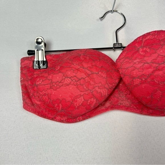 Aerie Audrey Pink Red Lace Strapless Bra 34C - Picture 3 of 3